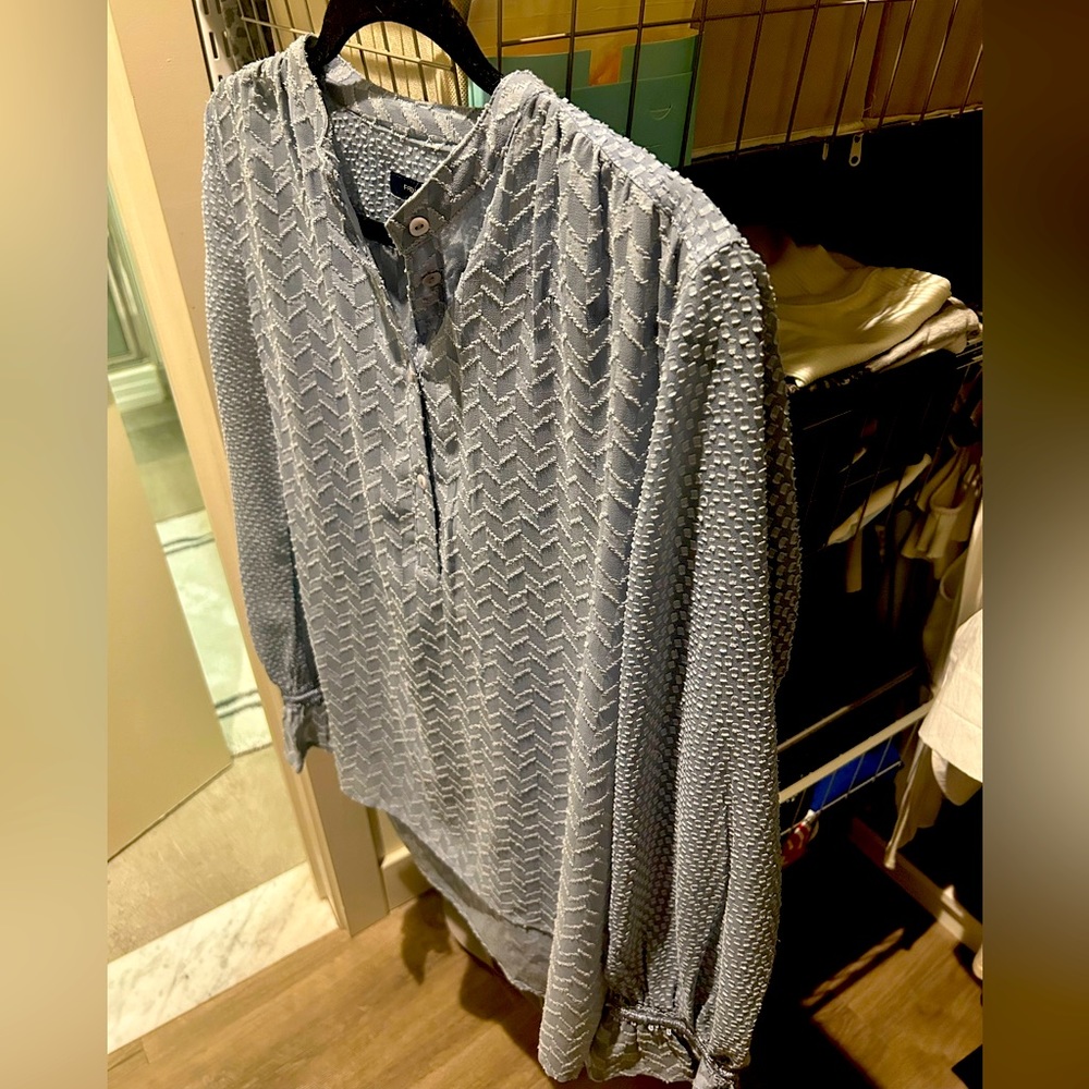 Classy, chic, unique French Connection half-button blouse